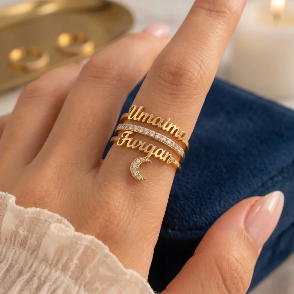 Celestial Double Name Ring